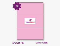 Pink Labels For Inkjet/Laser Printers, 3 per sheet, 210 x 99mm, LP3/210 PK