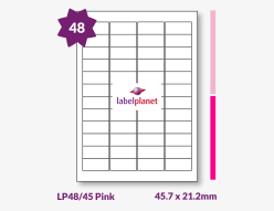 Pink Labels For Inkjet/Laser Printers, 48 per sheet, 45.7 x 21.2mm, LP48/45 Pink
