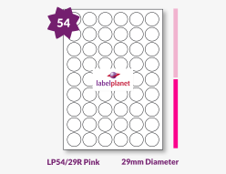 Pink Labels For Inkjet/Laser Printers, 54 per sheet, 29mm diameter, LP54/29R Pink
