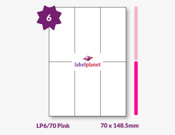 Pink Labels For Inkjet/Laser Printers, 6 per sheet, 70 x 148.5mm, LP6/70 Pink