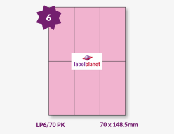 Pink Labels For Inkjet/Laser Printers, 6 per sheet, 70 x 148.5mm, LP6/70 PK