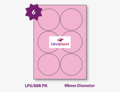 Pink Labels For Inkjet/Laser Printers, 6 per sheet, 88mm diameter, LP6/88R PK