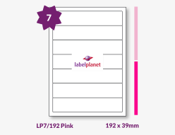 Pink Labels For Inkjet/Laser Printers, 7 per sheet, 192 x 39mm, LP7/192 Pink