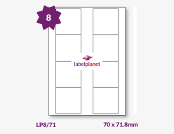 Rectangle Labels (Round Corners) For Inkjet/Laser Printers, 8 per sheet, 70 x 71.8mm, LP8/71