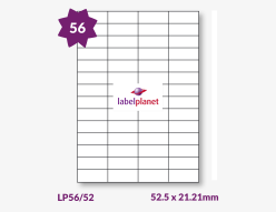 Rectangle Labels (Square Cut) For Inkjet/Laser Printers, 56 per sheet, 52.5 x 21.21mm, LP56/52