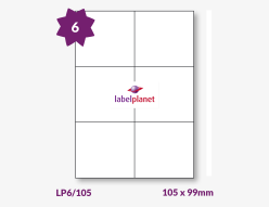 Rectangle Labels (Square Cut) For Inkjet/Laser Printers, 6 per sheet, 105 x 99mm, LP6/105