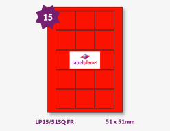 Red Fluorescent Labels For Laser Labels, 15 per sheet, 51 x 51mm, LP15/51SQ FR