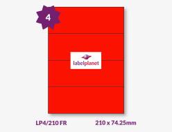 Red Fluorescent Labels For Laser Labels, 4 per sheet, 210 x 74.25mm, LP4/210 FR