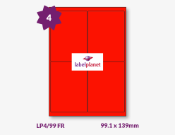 Red Fluorescent Labels For Laser Labels, 4 per sheet, 99.1 x 139mm, LP4/99 FR