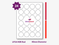 Red Labels For Inkjet/Laser Labels, 24 per sheet, 40mm diameter, LP24/40R Red