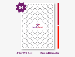 Red Labels For Inkjet/Laser Labels, 54 per sheet, 29mm diameter, LP54/29R Red