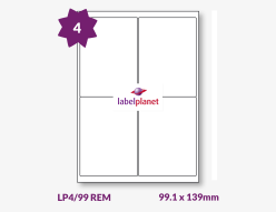 Removable Labels, 4 Per Sheet, 99.1 x 139mm, LP4/99 REM