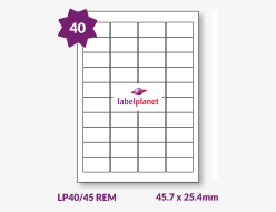 Removable Labels, 40 Per Sheet, 45.7 x 25.4mm, LP40/45 REM