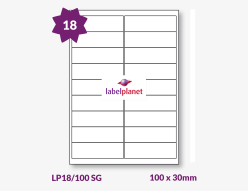 Semi-Gloss White Labels For Laser Printers, 18 per sheet, 100 x 30mm, LP18/100 SG