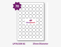 Semi-Gloss White Labels For Laser Printers, 70 per sheet, 25mm diameter, LP70/25R SG