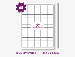 Silver Return Address Labels For Laser Printers, 65 per sheet, 38.1 x 21.2mm, LP65/38 LS