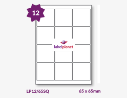 Square Labels For Inkjet/Laser Printers, 12 per sheet, 65 x 65mm, LP12/65SQ
