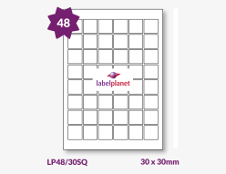 Square Labels For Inkjet/Laser Printers, 48 per sheet, 30 x 30mm, LP48/30SQ