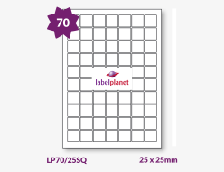 Square Labels For Inkjet/Laser Printers, 70 per sheet, 25 x 25mm, LP70/25SQ