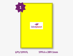 Yellow Fluorescent Labels For Laser Printers, 1 per sheet, 199.6 x 289.1mm, LP1/199 FL