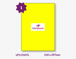 Yellow Fluorescent Labels For Laser Printers, 1 per sheet, 210 x 297mm, LP1/210 FL
