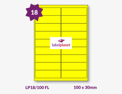 Yellow Fluorescent Labels For Laser Printers, 18 per sheet, 100 x 30mm, LP18/100 FL