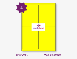 Yellow Fluorescent Labels For Laser Printers, 4 per sheet, 99.1 x 139mm, LP4/99 FL