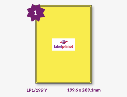 Yellow Labels For Inkjet/Laser Printers, 1 per sheet, 199.6 x 289.1mm, LP1/199 Y
