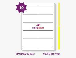 Yellow Labels For Inkjet/Laser Printers, 10 per sheet, 95.8 x 50.7mm, LP10/96 Yellow