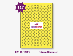 Yellow Labels For Inkjet/Laser Printers, 117 per sheet, 19mm diameter, LP117/19R Y