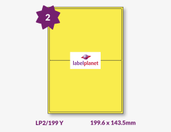 Yellow Labels For Inkjet/Laser Printers, 2 per sheet, 199.6 x 143.5mm, LP2/199 Y