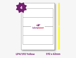Yellow Labels For Inkjet/Laser Printers, 4 per sheet, 192 x 62mm, LP4/192 Yellow