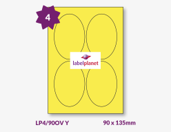 Yellow Labels For Inkjet/Laser Printers, 4 per sheet, 90 x 135mm, LP4/90OV Y
