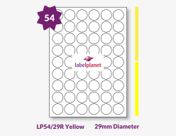 Yellow Labels For Inkjet/Laser Printers, 54 per sheet, 29mm diameter, LP54/29R Yellow