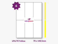 Yellow Labels For Inkjet/Laser Printers, 6 per sheet, 70 x 148.5mm, LP6/70 Yellow