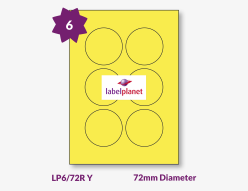 Yellow Labels For Inkjet/Laser Printers, 6 per sheet, 72mm diameter, LP6/72R Y