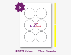 Yellow Labels For Inkjet/Laser Printers, 6 per sheet, 72mm diameter, LP6/72R Yellow