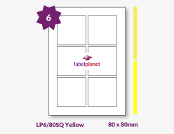 Yellow Labels For Inkjet/Laser Printers, 6 per sheet, 80 x 80mm, LP6/80SQ Yellow