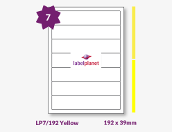 Yellow Labels For Inkjet/Laser Printers, 7 per sheet, 192 x 39mm, LP7/192 Yellow