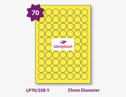 Yellow Labels For Inkjet/Laser Printers, 70 per sheet, 25mm diameter, LP70/25R Y