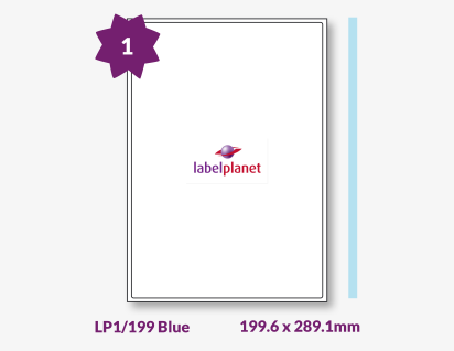 Blue Labels For Inkjet/Laser Printers, 1 per sheet, 199.6 x 289.1mm, LP1/199 Blue