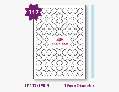 Blue Labels For Inkjet/Laser Printers, 117 per sheet, 19mm diameter, LP117/19R B