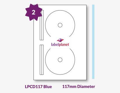 Blue Labels For Inkjet/Laser Printers, 2 per sheet, 117mm CD/DVD, LPCD117 Blue