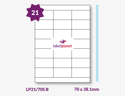 Blue Labels For Inkjet/Laser Printers, 21 per sheet, 70 x 38.1mm, LP21/70S B