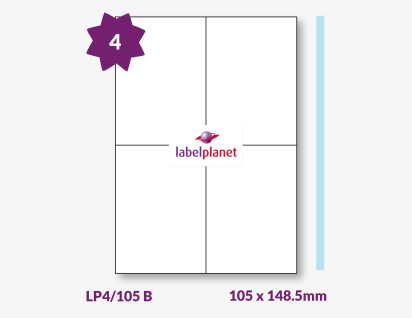 Blue Labels For Inkjet/Laser Printers, 4 per sheet, 105 x 148.5mm, LP4/105 B