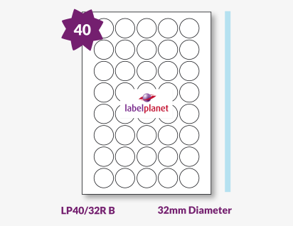 Blue Labels For Inkjet/Laser Printers, 40 per sheet, 32mm diameter, LP40/32R B