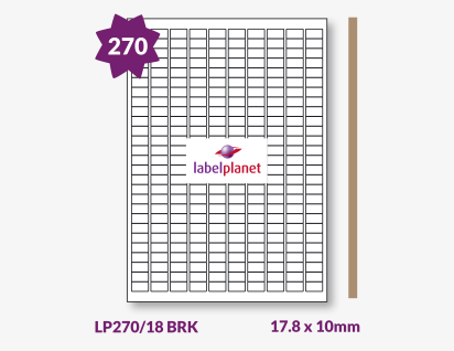 Brown Ribbed Kraft Labels For Inkjet/Laser Printers, 270 per sheet, 17.8 x 10mm, LP270/18 BRK