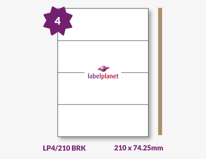Brown Ribbed Kraft Labels For Inkjet/Laser Printers, 4 per sheet, 210 x 74.25mm, LP4/210 BRK