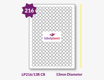 Butter Cream Labels For Inkjet/Laser Printers, 216 per sheet, 13mm diameter, LP216/13R CR
