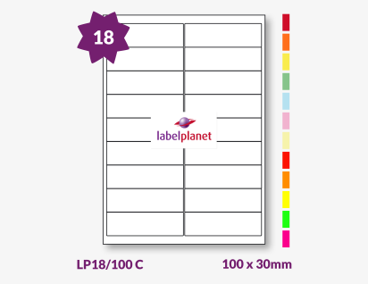 Coloured Labels For Inkjet/Laser Labels, 18 per sheet, 100 x 30mm, LP18/100 C